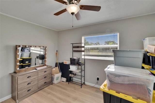 206 4th Ave NW, Ruskin, FL 33570 - office area with light wood-style floors, ceiling fan, ornamental molding, and baseboards