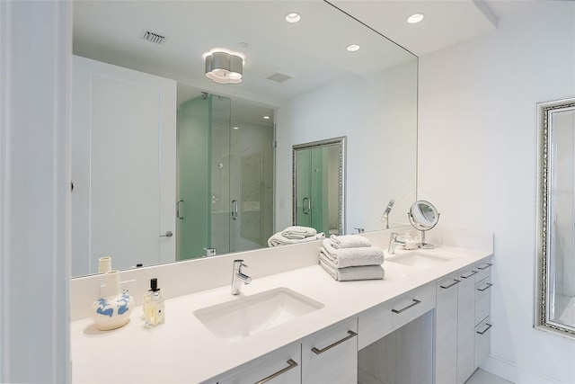100 1st Ave N Unit 2703, Saint Petersburg, FL 33701 - full bath with double vanity, a marble finish shower, and recessed lighting
