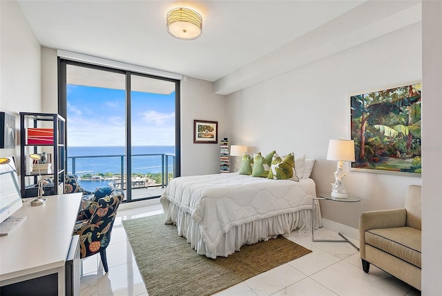 100 1st Ave N Unit 2703, Saint Petersburg, FL 33701 - bedroom with floor to ceiling windows, a water view, access to exterior, and light marble finish floors