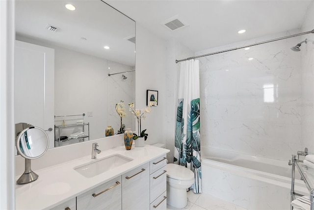 100 1st Ave N Unit 2703, Saint Petersburg, FL 33701 - full bathroom featuring a combined bath / shower with marble appearance, vanity, toilet, and recessed lighting