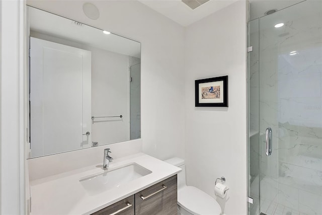 100 1st Ave N Unit 2703, Saint Petersburg, FL 33701 - full bathroom with toilet, vanity, a marble finish shower, and recessed lighting