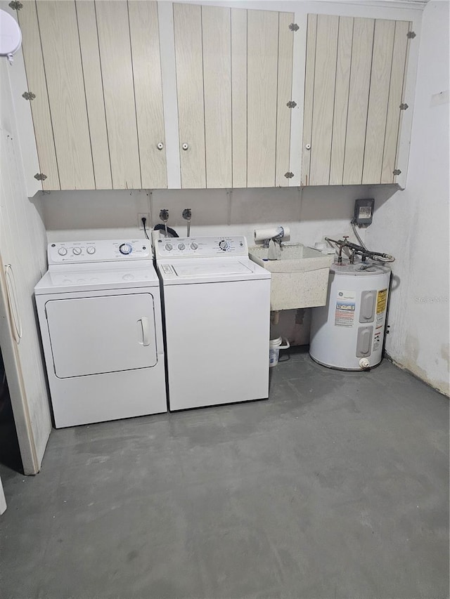 1107 Queen Anne Dr Unit C, Palm Harbor, FL 34684 - washroom with electric water heater, washing machine and dryer, and cabinet space