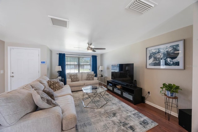 1706 Sloop Pl, Brandon, FL 33511 - living room featuring ceiling fan, baseboards, and wood finished floors