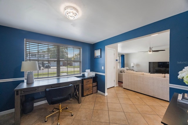1706 Sloop Pl, Brandon, FL 33511 - office featuring a ceiling fan, baseboards, and light tile patterned floors