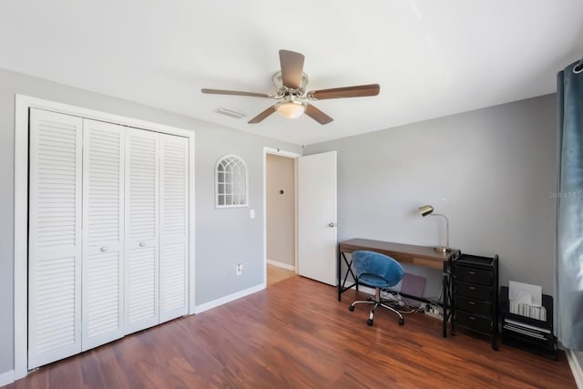 1706 Sloop Pl, Brandon, FL 33511 - home office with ceiling fan, wood finished floors, and baseboards