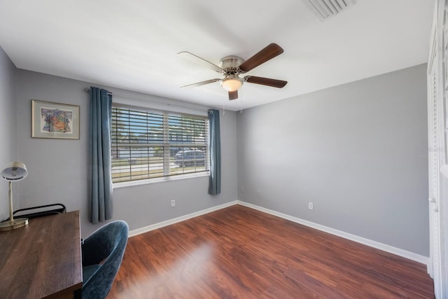 1706 Sloop Pl, Brandon, FL 33511 - office area featuring a ceiling fan, wood finished floors, and baseboards
