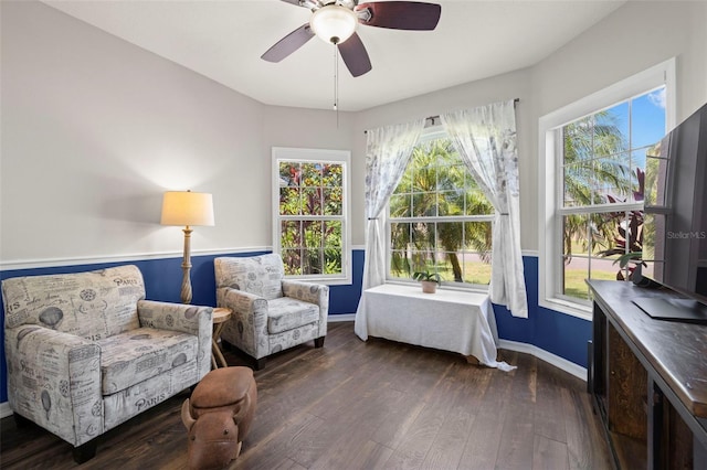 2350 126th Dr E, Parrish, FL 34219 - living area with dark wood finished floors and ceiling fan