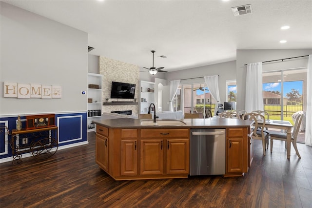 2350 126th Dr E, Parrish, FL 34219 - kitchen featuring dishwasher, a ceiling fan, dark wood-type flooring, healthy amount of natural light, and recessed lighting