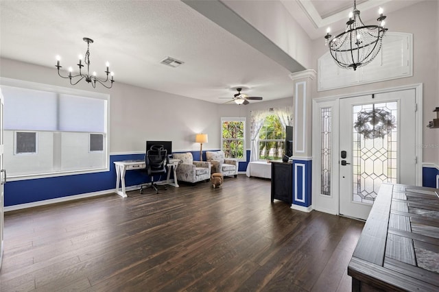 2350 126th Dr E, Parrish, FL 34219 - entryway featuring a chandelier, dark wood-type flooring, and ceiling fan