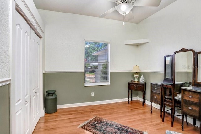 613 Sportsman Park Dr, Seffner, FL 33584 - office space featuring wood finished floors, ceiling fan, and baseboards