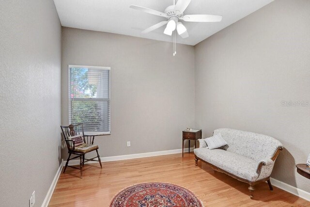 613 Sportsman Park Dr, Seffner, FL 33584 - living area featuring wood finished floors, ceiling fan, and baseboards