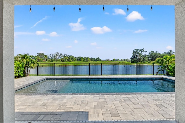 6123 Golden Nettle Dr, Apollo Beach, FL 33572 - view of swimming pool featuring a water view, a fenced backyard, and a patio area