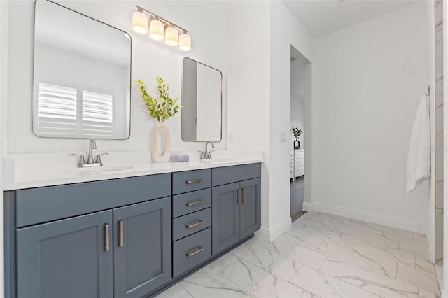 6123 Golden Nettle Dr, Apollo Beach, FL 33572 - full bathroom with marble finish flooring, double vanity, and baseboards