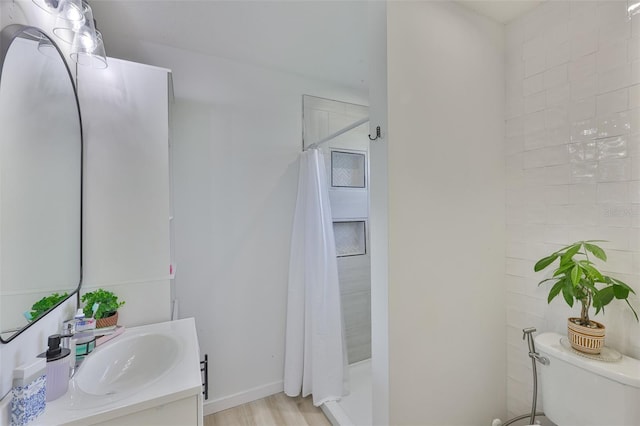 1110 Waterview Blvd E, Lakeland, FL 33801 - bathroom with vanity, a stall shower, toilet, and wood finished floors