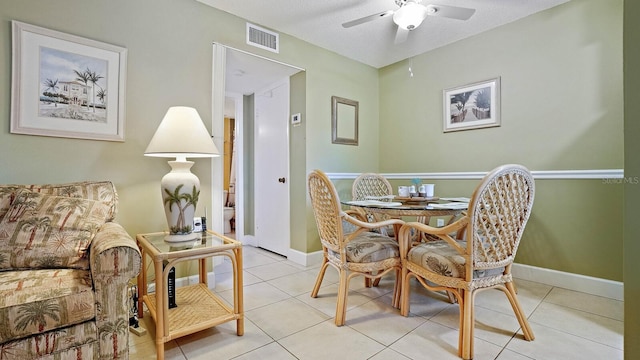 600 71st Ave Unit 16, St Pete Beach, FL 33706 - dining room featuring ceiling fan, light tile patterned floors, and baseboards