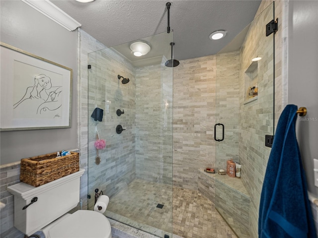 4611 Ackerly Way, Brandon, FL 33511 - bathroom with a stall shower, a textured ceiling, and crown molding