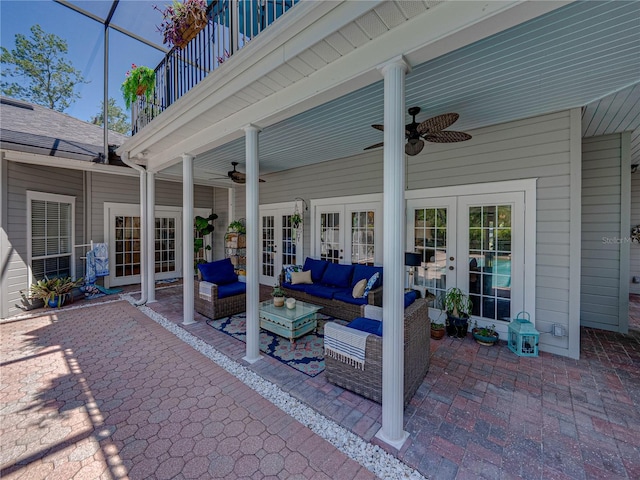 4611 Ackerly Way, Brandon, FL 33511 - patio / terrace with french doors, ceiling fan, a patio area, and an outdoor living space
