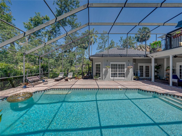 4611 Ackerly Way, Brandon, FL 33511 - outdoor pool with french doors, a patio area, a ceiling fan, and a lanai