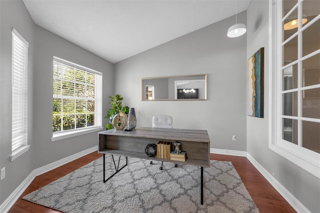 10421 Mesa Ln, Clermont, FL 34711 - office space featuring lofted ceiling, wood finished floors, and baseboards