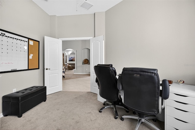 111 Falling Water Dr, Brandon, FL 33511 - home office with light carpet and a high ceiling