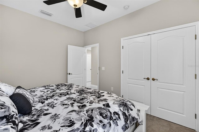 111 Falling Water Dr, Brandon, FL 33511 - bedroom featuring light colored carpet, a closet, and a ceiling fan