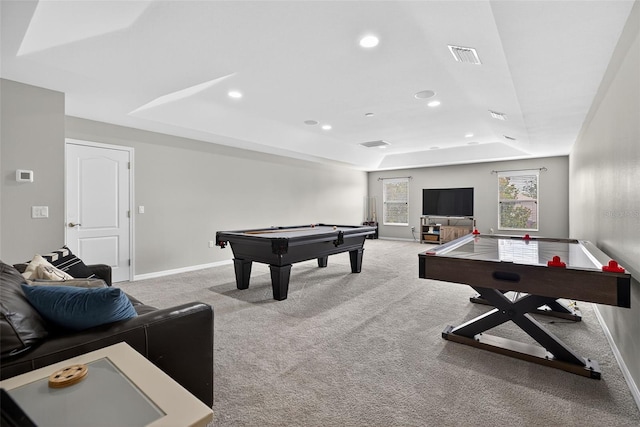 111 Falling Water Dr, Brandon, FL 33511 - recreation room featuring a raised ceiling, billiards, carpet, and recessed lighting