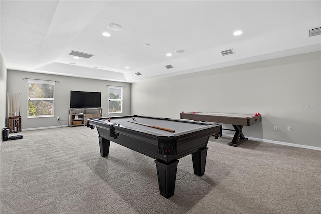 111 Falling Water Dr, Brandon, FL 33511 - game room with light colored carpet, a raised ceiling, plenty of natural light, pool table, and recessed lighting