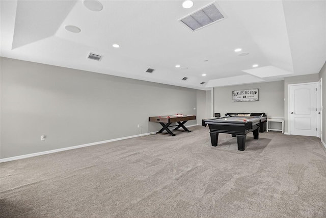 111 Falling Water Dr, Brandon, FL 33511 - game room with a tray ceiling, carpet flooring, recessed lighting, and billiards table