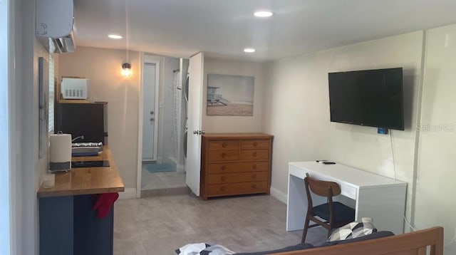 3225 Johnson St, Hollywood, FL 33021 - bedroom with an office area, freestanding refrigerator, a sink, recessed lighting, and baseboards