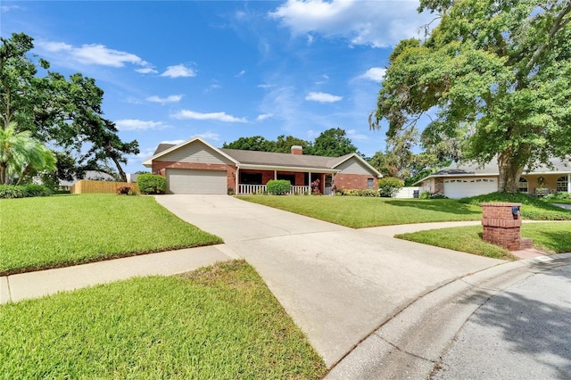 414 Summit Chase Dr, Valrico, FL 33594 - single story home featuring brick siding, concrete driveway, a garage, and a chimney