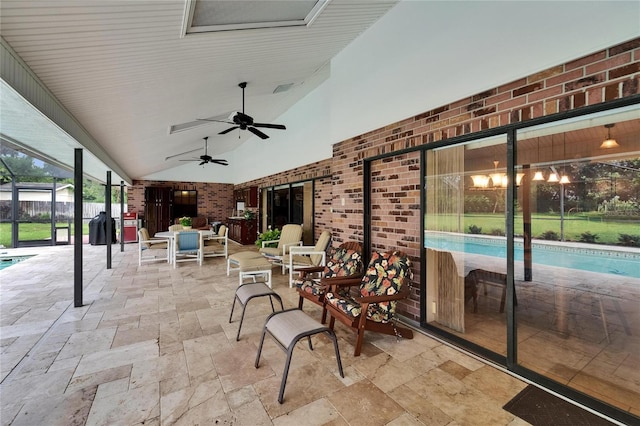 414 Summit Chase Dr, Valrico, FL 33594 - view of patio featuring an outdoor pool, glass enclosure, and ceiling fan