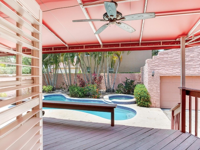 4521 W Azeele St, Tampa, FL 33609 - view of swimming pool with ceiling fan, a deck, a gazebo, and a pool with connected hot tub