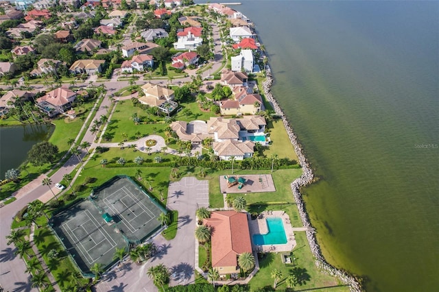 6468 Rubia Cir, Apollo Beach, FL 33572 - aerial view of residential area featuring a pool and a nearby body of water