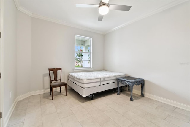 7991 Lake James Blvd, Lakeland, FL 33810 - bedroom featuring ornamental molding, baseboards, and a ceiling fan