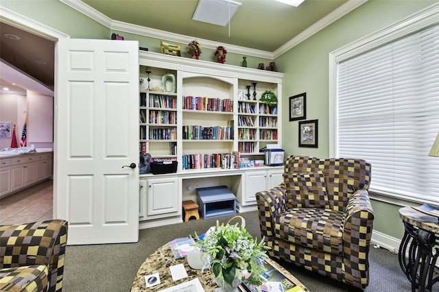 7991 Lake James Blvd, Lakeland, FL 33810 - living area with carpet flooring and crown molding