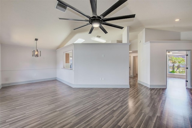 22943 Sills Loop, Land O Lakes, FL 34639 - unfurnished living room with baseboards, vaulted ceiling, wood finished floors, a ceiling fan, and recessed lighting