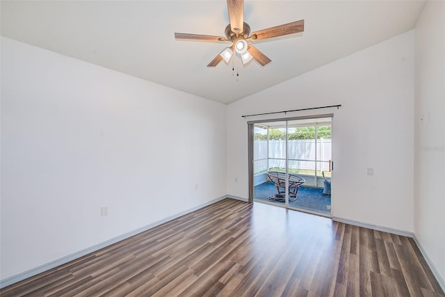 22943 Sills Loop, Land O Lakes, FL 34639 - unfurnished room with wood finished floors, baseboards, a ceiling fan, and high vaulted ceiling