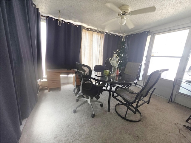 4902 Panorama Ave, Holiday, FL 34690 - dining room with a textured ceiling, a ceiling fan, and a desk