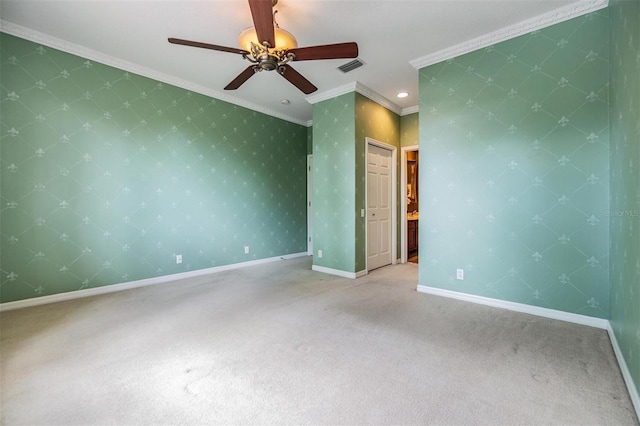 2354 Messenger Cir, Safety Harbor, FL 34695 - carpeted spare room with ornamental molding, ceiling fan, baseboards, and recessed lighting
