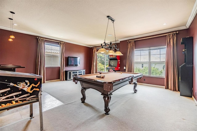 2354 Messenger Cir, Safety Harbor, FL 34695 - playroom featuring billiards table, crown molding, carpet flooring, baseboards, and recessed lighting