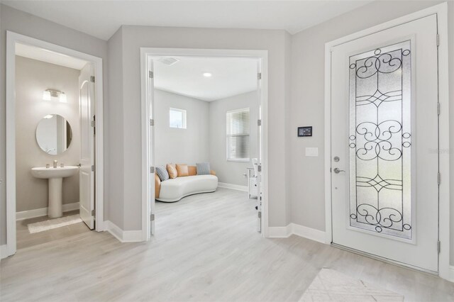 33287 Sycamore Leaf Dr, Wesley Chapel, FL 33545 - entryway with light wood finished floors and baseboards