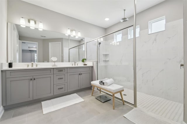 33287 Sycamore Leaf Dr, Wesley Chapel, FL 33545 - full bathroom with walk in shower and double vanity