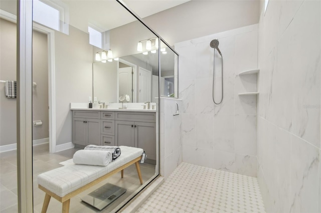 33287 Sycamore Leaf Dr, Wesley Chapel, FL 33545 - full bathroom featuring tiled shower and double vanity