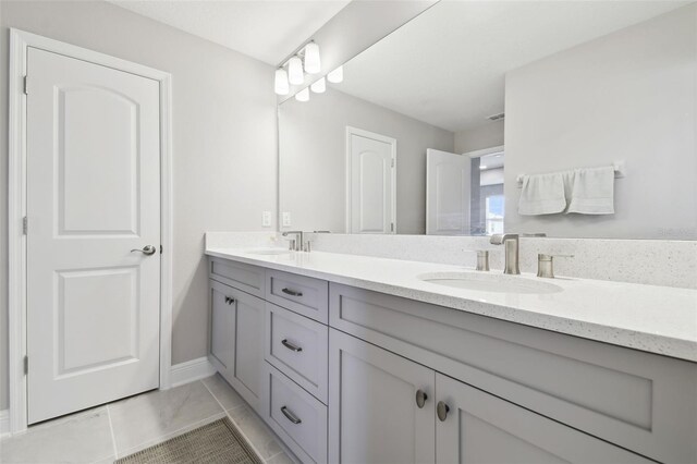 33287 Sycamore Leaf Dr, Wesley Chapel, FL 33545 - bathroom featuring double vanity and baseboards