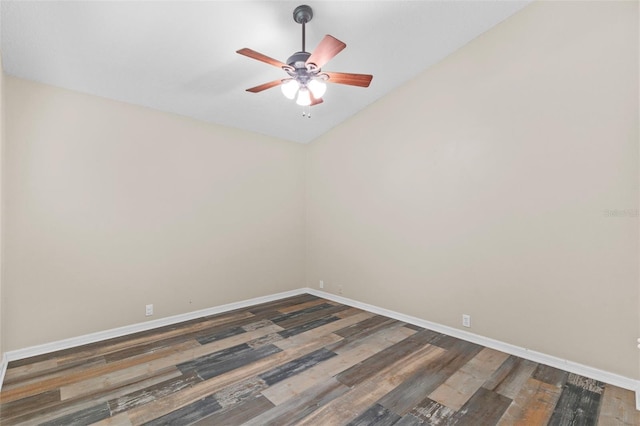 12009 Wandsworth Dr, Tampa, FL 33626 - unfurnished room featuring wood finished floors, baseboards, ceiling fan, and lofted ceiling