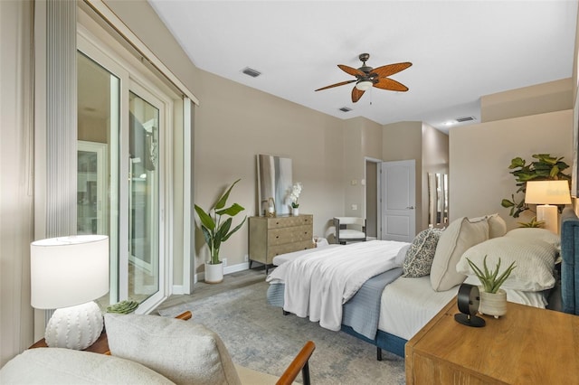 12009 Wandsworth Dr, Tampa, FL 33626 - bedroom featuring wood finished floors, baseboards, access to outside, and a ceiling fan