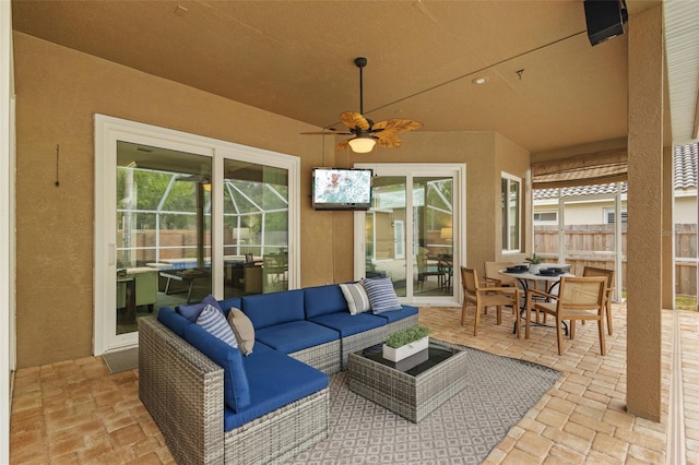 12009 Wandsworth Dr, Tampa, FL 33626 - view of patio / terrace featuring an outdoor living space, outdoor dining space, and a ceiling fan