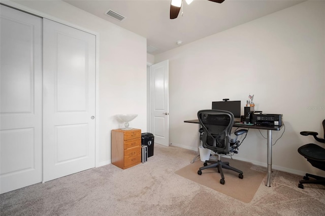 5102 Coastal Scene Dr, Apollo Beach, FL 33572 - office space featuring a ceiling fan, carpet floors, and baseboards