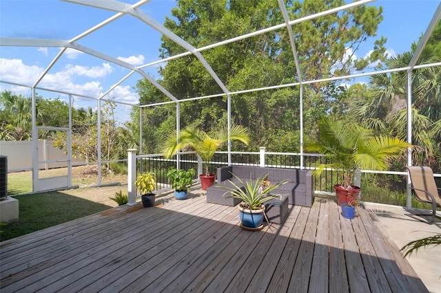 5102 Coastal Scene Dr, Apollo Beach, FL 33572 - wooden terrace featuring outdoor lounge area and view of wooded area