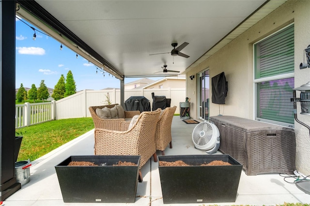 10512 Fuzzy Cattail St, Riverview, FL 33578 - view of patio with an outdoor fire pit and a ceiling fan